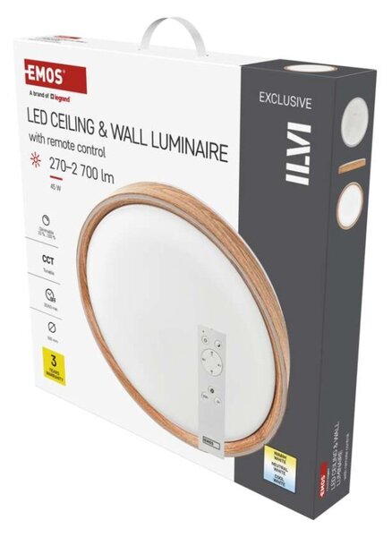 EMOS LED přisazené svítidlo ILVI, kruhové 45W, stmívání+CCT, dřevo