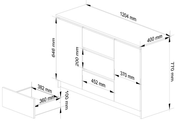Ak furniture Komoda 120 cm K016 bílá
