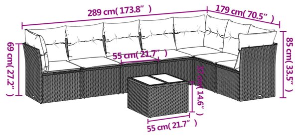 8dílná zahradní sedací souprava s poduškami hnědá polyratan 3217753