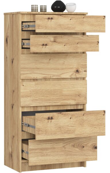 Ak furniture Komoda Kuba 60 cm - 6 šuplíků dub artisan