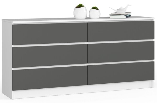 Ak furniture Komoda Kuba 160 cm 6 šuplíků bílá/grafitová