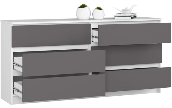 Ak furniture Komoda Kuba 160 cm 6 šuplíků bílá/grafitová