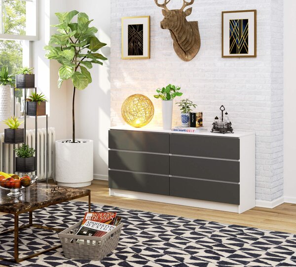 Ak furniture Komoda Kuba 160 cm 6 šuplíků bílá/grafitová