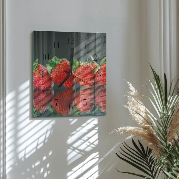 Skleněné hodiny na stěnu Jahody zskc-30x30-00179731