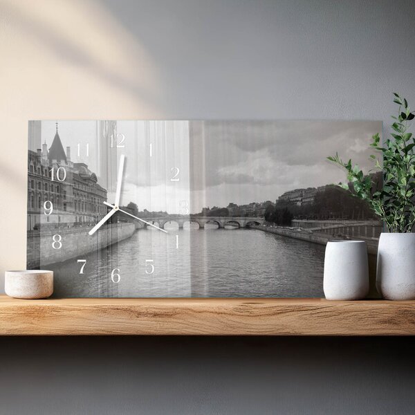 Skleněné hodiny horizontální Pařížské mosty zsppb-60x30-00295235
