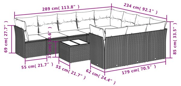 11dílná zahradní sedací souprava s poduškami černá polyratan 3250065