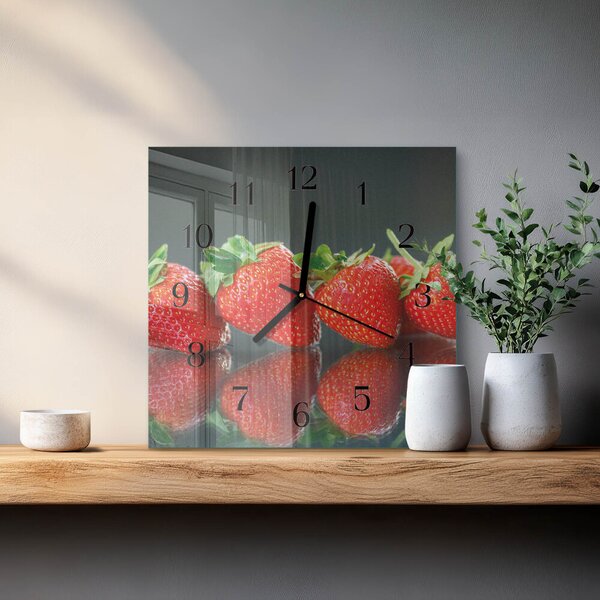 Skleněné hodiny na stěnu Jahody zskc-30x30-00179731