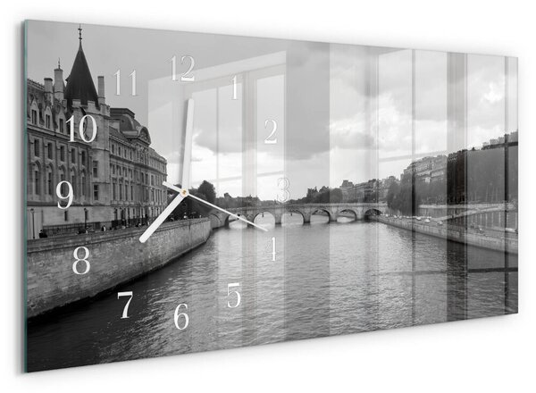 Skleněné hodiny horizontální Pařížské mosty zsppb-60x30-00295235