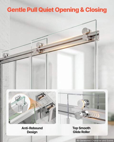 SucceBuy Bezrámová sprchová stěna pro vanu, 1524x1524 mm, 8 mm čiré tvrzené sklo, dvoukřídlé posuvné dveře s nerezovými madly a nano-povlakem, vhodná pro vany i sprchy