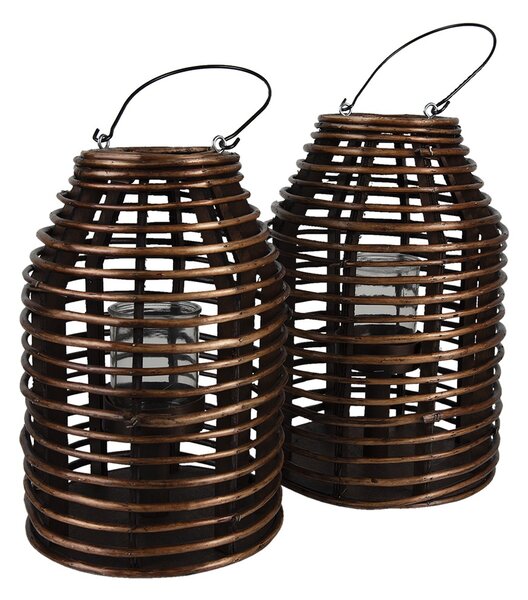 Hnědá dřevěná závěsná lucerna Bamboo - Ø 22*32 cm - Clayre & Eef