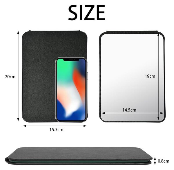 TRANKIELO® - Přenosné zrcadlo na make-up – Skládací, vyrobené z kvalitní umělé kůže, velmi tenké a lehké, rozměry 22 x 19 cm