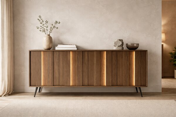 Moderní komoda Flaro 183 cm s osvětlením - dub dunin