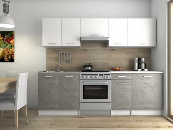 Kuchyňská linka LUIZA 240x180 - Bílá + beton