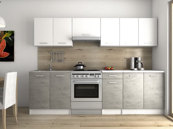 Kuchyňská linka LUIZA 260x200 - Bílá + beton