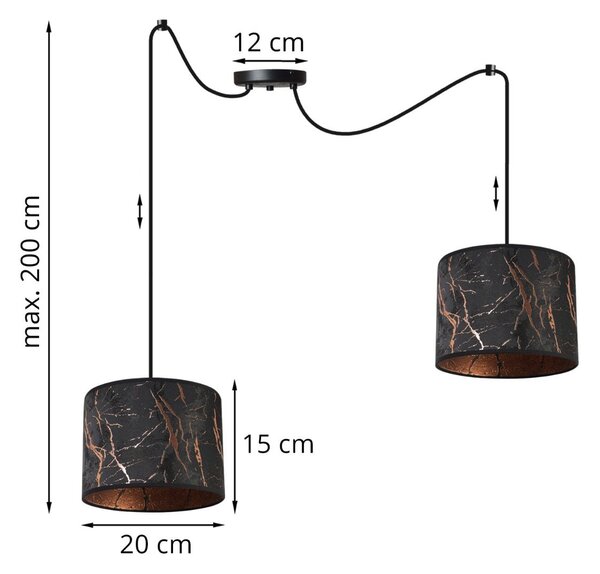 Závěsné svítidlo Werona Spider, 2x černé textilní stínítko se vzorem, c
