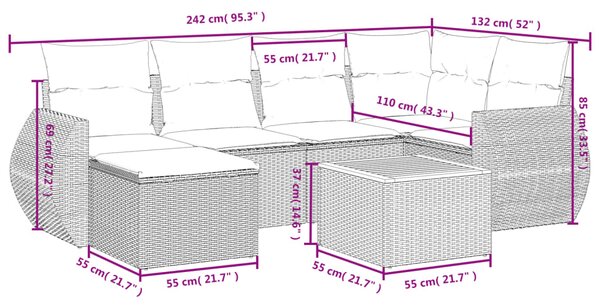 7dílná zahradní sedací souprava s poduškami šedá polyratan 3257439