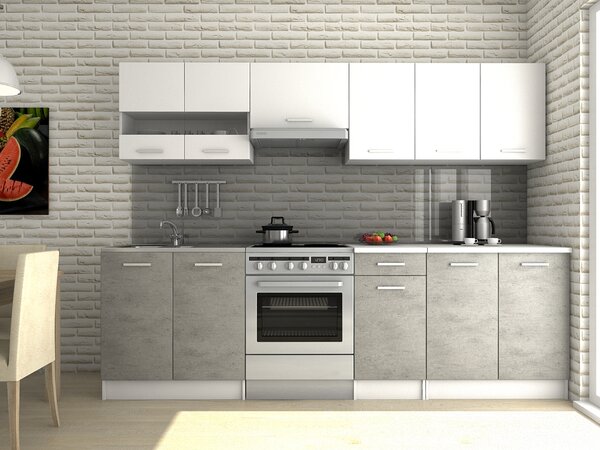 Kuchyňská linka LUIZA III 260x200 - Bílá + beton
