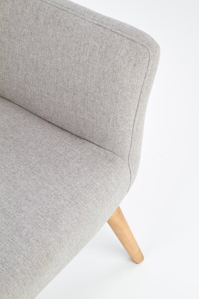 Designové relaxační křeslo Halmar COTTO v látce světlý popel, ušák v retro stylu s dřevěnými nohami, 73×76×99 cm