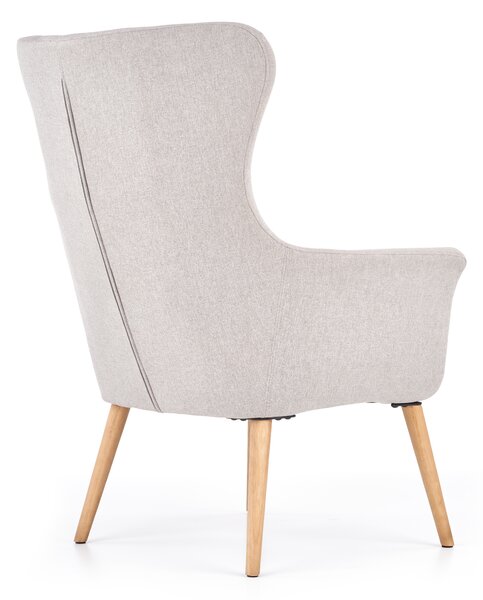 Designové relaxační křeslo Halmar COTTO v látce světlý popel, ušák v retro stylu s dřevěnými nohami, 73×76×99 cm