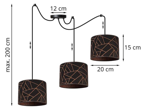 Závěsné svítidlo Werona Spider, 3x černé textilní stínítko se vzorem, c