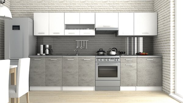 Kuchyňská linka LUIZA III 320x260 - Bílá + beton