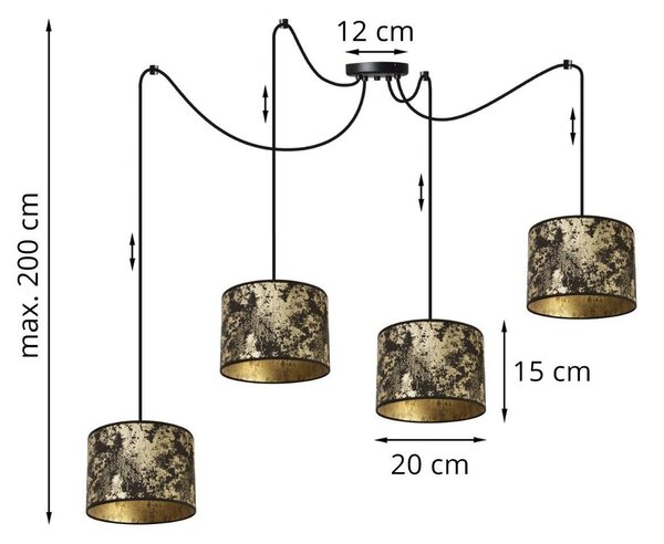 Závěsné svítidlo Werona Spider, 4x černé/zlaté textilní stínítko, g