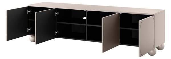 Moderní TV skříňka Sonatia II 200 cm čtyřdveřová na kulatých nohách - kašmír