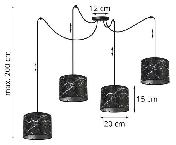 Závěsné svítidlo Werona Spider, 4x černé textilní stínítko se vzorem, s