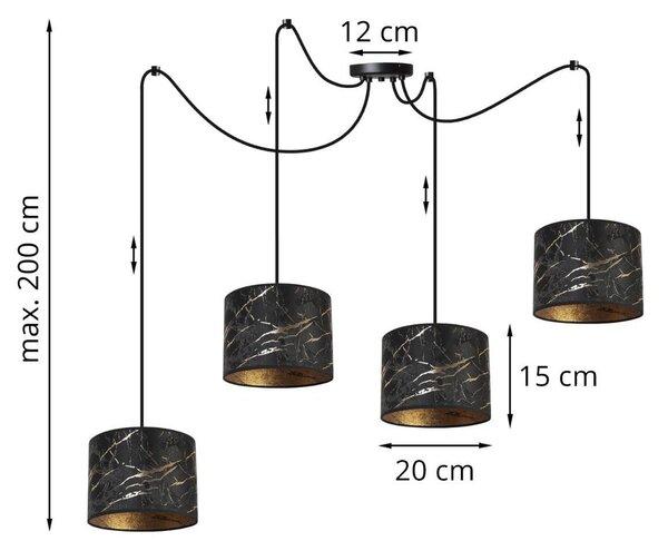 Závěsné svítidlo Werona Spider, 4x černé textilní stínítko se vzorem, g