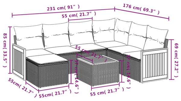 8dílná zahradní sedací souprava s poduškami černá polyratan