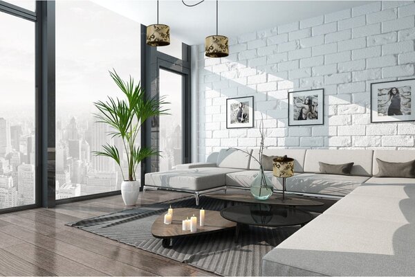 Stolní lampa Werona 1, 1x černé/zlaté textilní stínítko se vzorem, (výběr ze 4 barev konstrukce)