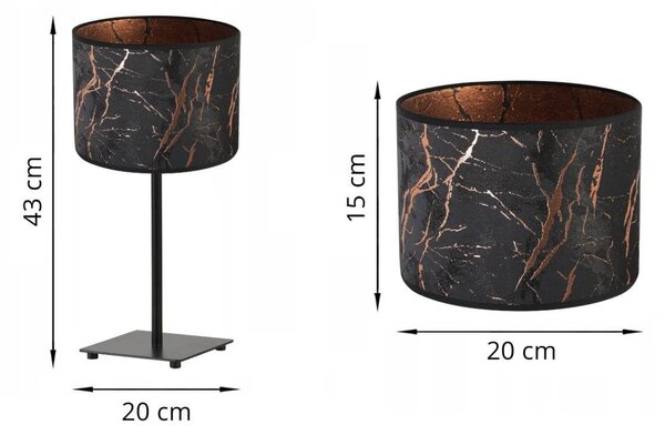 Stolní lampa Werona 3, 1x černé textilní stínítko se vzorem, (výběr ze 4 barev konstrukce), c