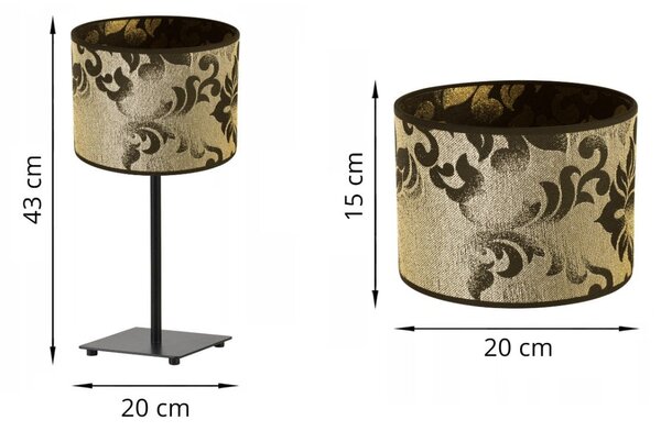 Stolní lampa Werona 1, 1x černé/zlaté textilní stínítko se vzorem, (výběr ze 4 barev konstrukce)