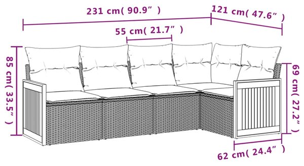 5dílná zahradní sedací souprava s poduškami černá polyratan