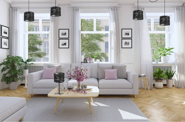 Stolní lampa Werona 3, 1x černé textilní stínítko se vzorem, (výběr ze 4 barev konstrukce), s