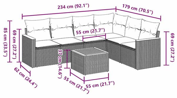 7dílná zahradní sedací souprava s poduškami černá polyratan