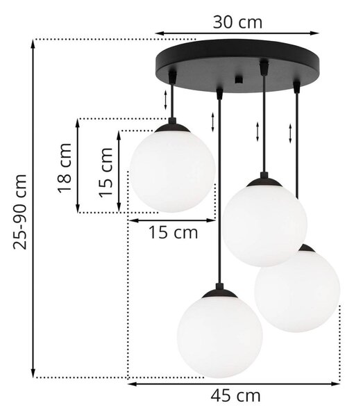 Závěsné svítidlo Florence, 4x bílé skleněné stínítko