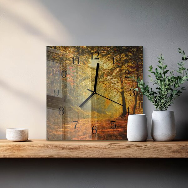 Skleněné hodiny na stěnu Podzim v lese zskc-30x30-00178395