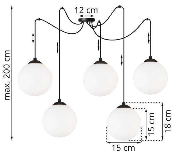 Závěsné svítidlo Florence Spider, 5x bílé skleněné stínítko