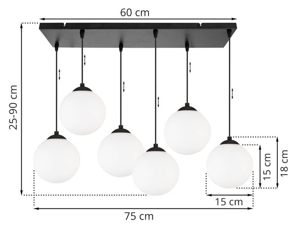 Závěsné svítidlo Florence, 6x bílé skleněné stínítko