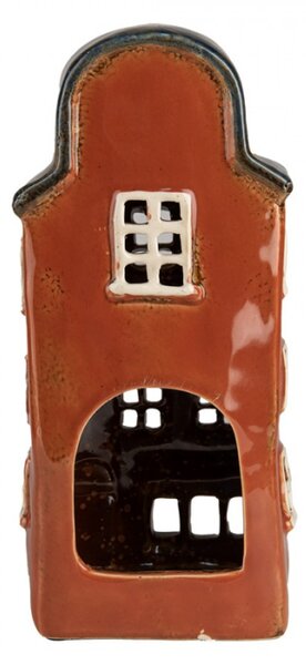 Hnědý keramický domeček na čajovou svíčku Houthem III – 12x9x25 cm