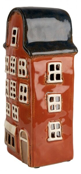 Hnědý keramický domeček na čajovou svíčku Houthem III – 12x9x25 cm