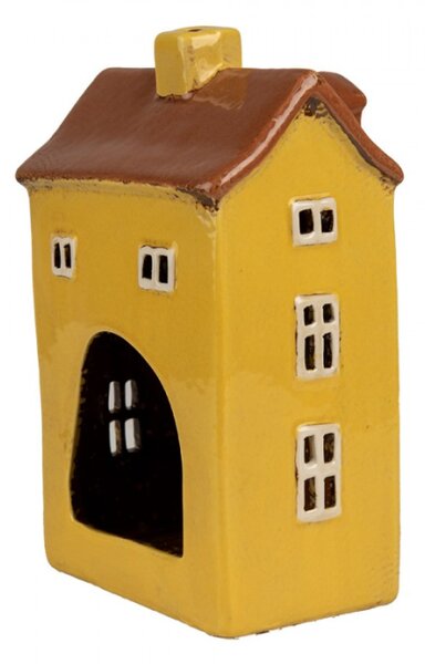 Žlutý keramický domeček na čajovou svíčku Houthem XIII – 12x8x18 cm