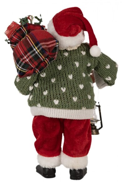 Vánoční postavička Santa Claus s lucernou v zeleném svetru – 27 cm