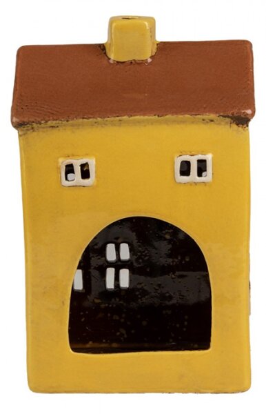 Žlutý keramický domeček na čajovou svíčku Houthem XIII – 12x8x18 cm