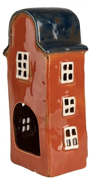 Hnědý keramický domeček na čajovou svíčku Houthem III – 12x9x25 cm