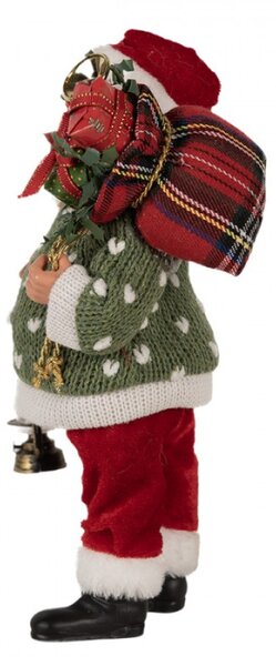 Vánoční postavička Santa Claus s lucernou v zeleném svetru – 27 cm