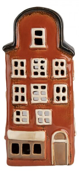 Hnědý keramický domeček na čajovou svíčku Houthem III – 12x9x25 cm