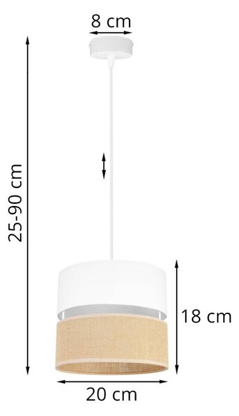 Závěsné svítidlo Juta, 1x jutové/bílé textilní stínítko, w