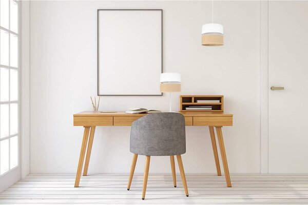 Stolní lampa Juta, 1x jutové/bílé textilní stínítko, n, w